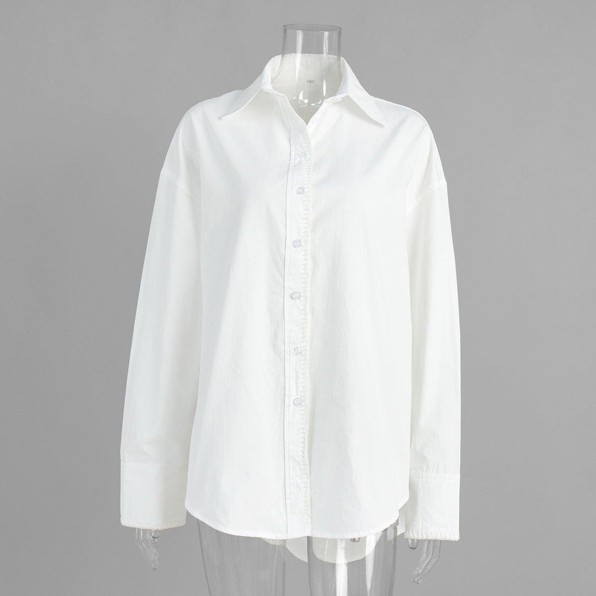 Simple White Long-Sleeved Shirt Fall Lapels Single Breasted Shirt Pure Cotton Loose Shirt Women