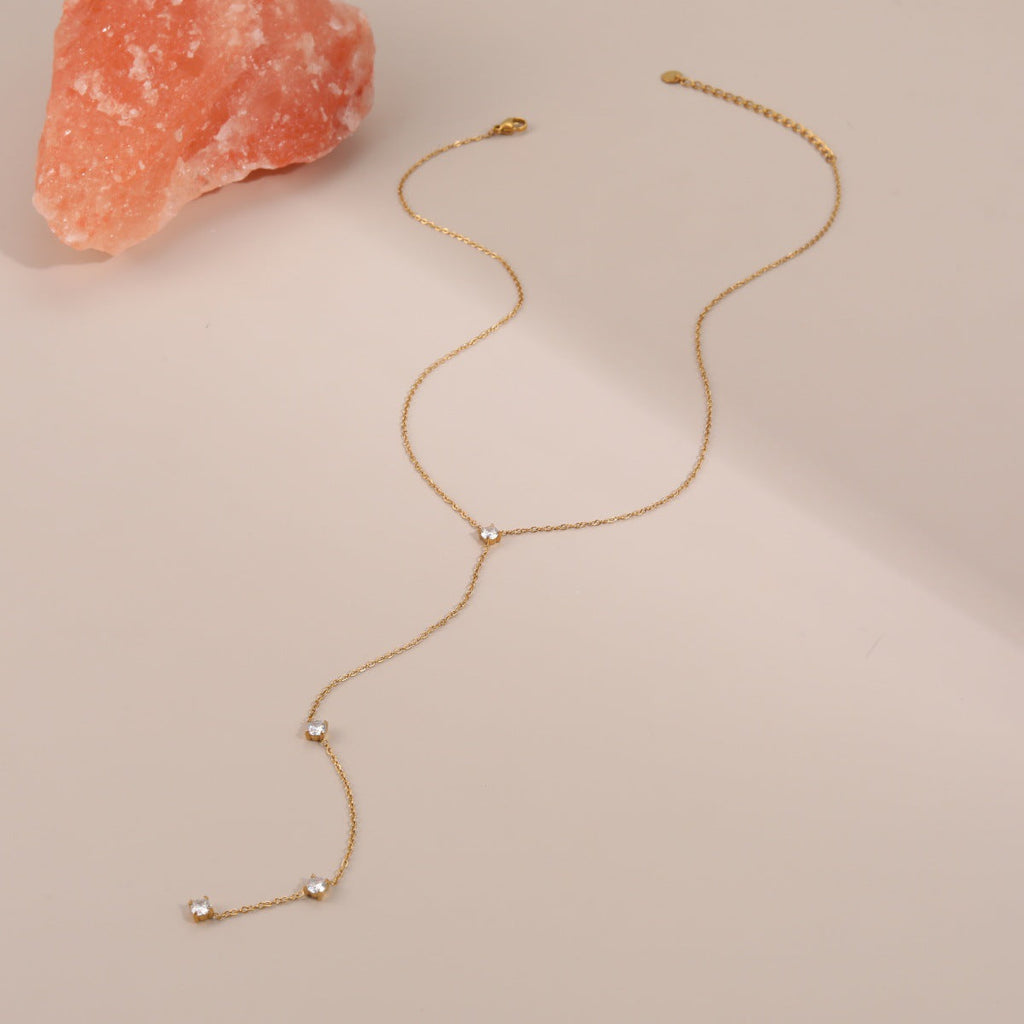 Simple Tassel Long Necklace Ornament Long Zircon Embellished Y Shaped Necklace