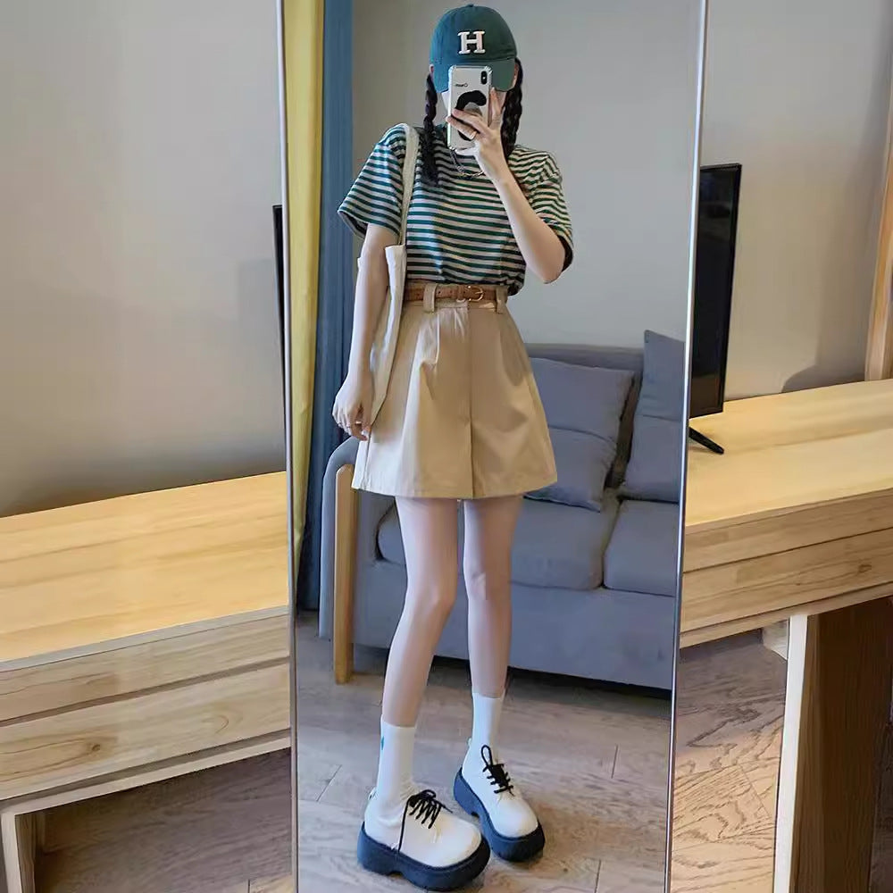 Red two-piece summer outfit by SHOPEZRA L.L.C. featuring a slim, lively college style with subtle slimming details for a youthful look