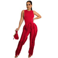 Women Clothing Two Piece Set Tassel Trousers Sleeveless Casual Suit Lace Summer Sexy