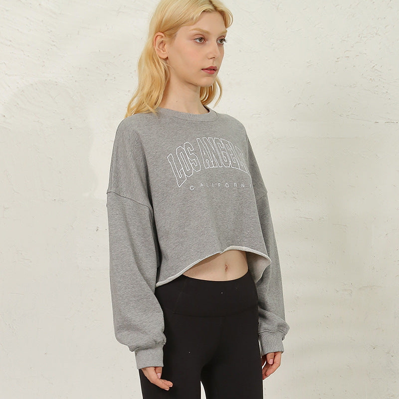 Kurzes Sweatshirt Damen Bekleidung Locker Sitzend Cropped Schlankmachend Modisch Bedruckt Street Sportbekleidung Yoga Jacke Mantel
