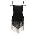 Sexy Black Camisole Small V neck Backless Jewelry Chain Diamond Knitted Bandage One Piece Dress