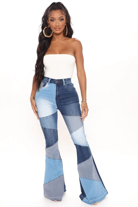 Herbst Damenbekleidung Jeans mit weitem Bein für Damen mit Denim- und Steppdetails