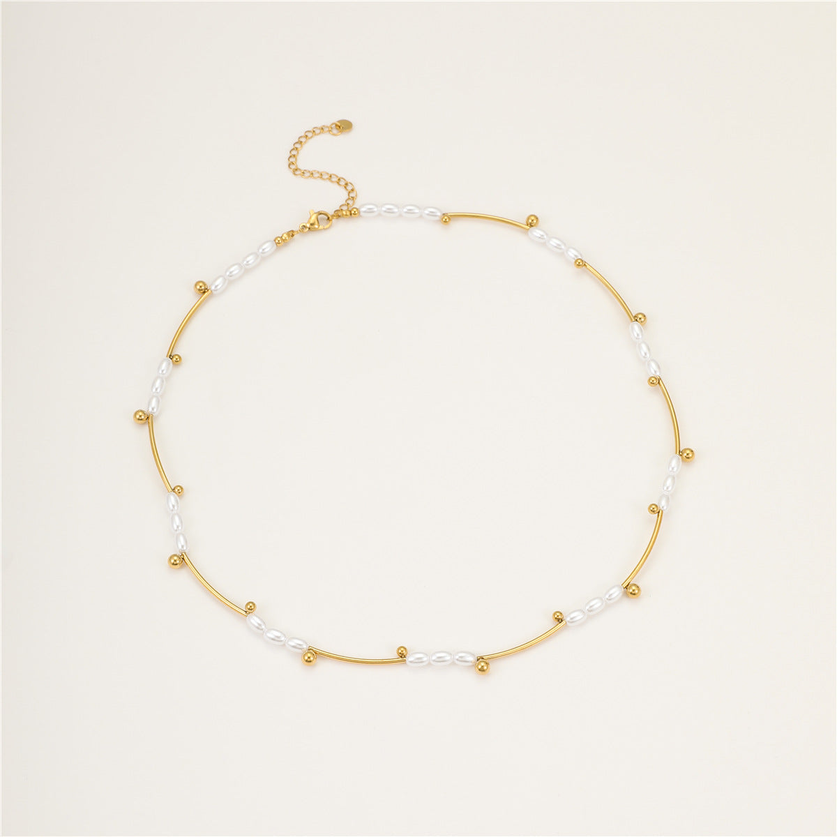 French Hepburn Advanced Baroque Imitation Pearl Necklace Batch Floral Tube Spacer Beads 18K Real Gold Stainless Steel Clavicle Chain