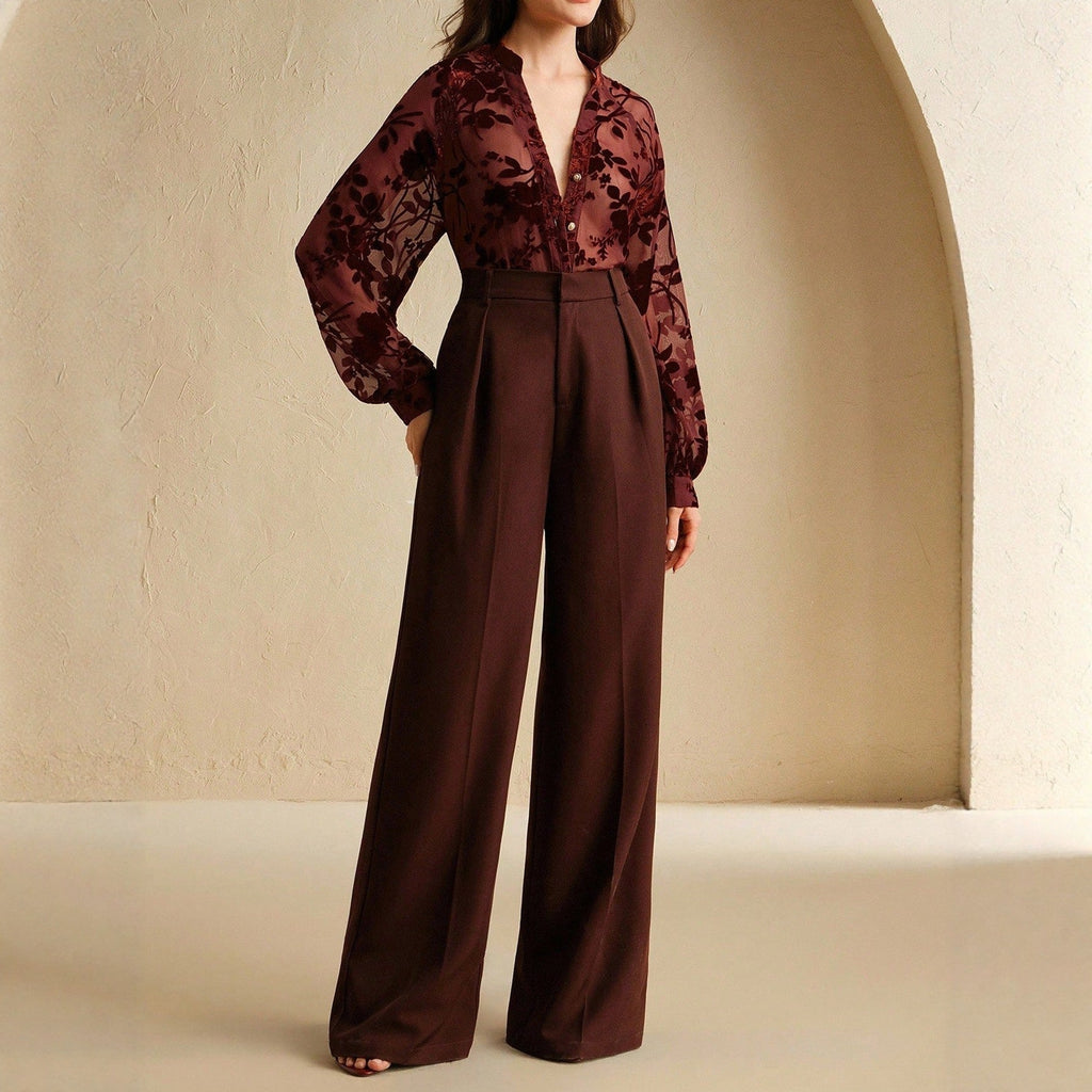 Autumn Women Clothing Elegant Tencel Flocking Shirt Long Sleeve
