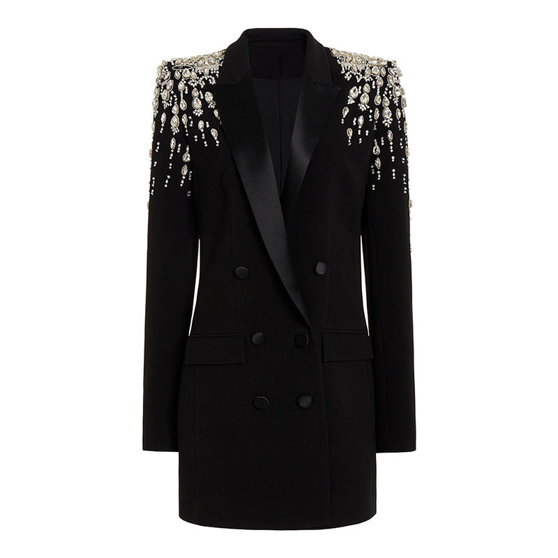 Star Handgefertigt Wunderschön Schwerindustrie Perlen Diamantbesetzter Slim Fit Langer Blazer