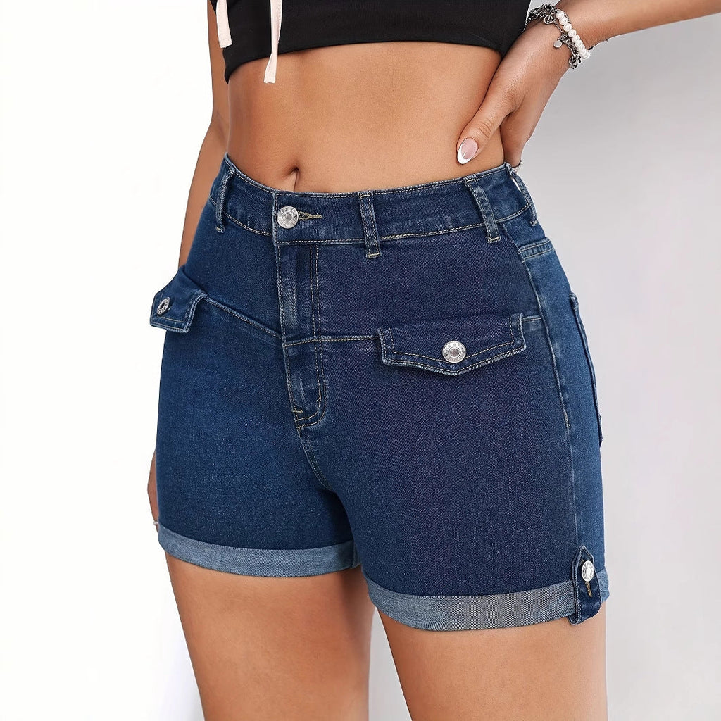 Summer Curling Pants Girls Women High Waist Abdominal Elastic Hip Lifting Denim Mid High Stretch Shorts