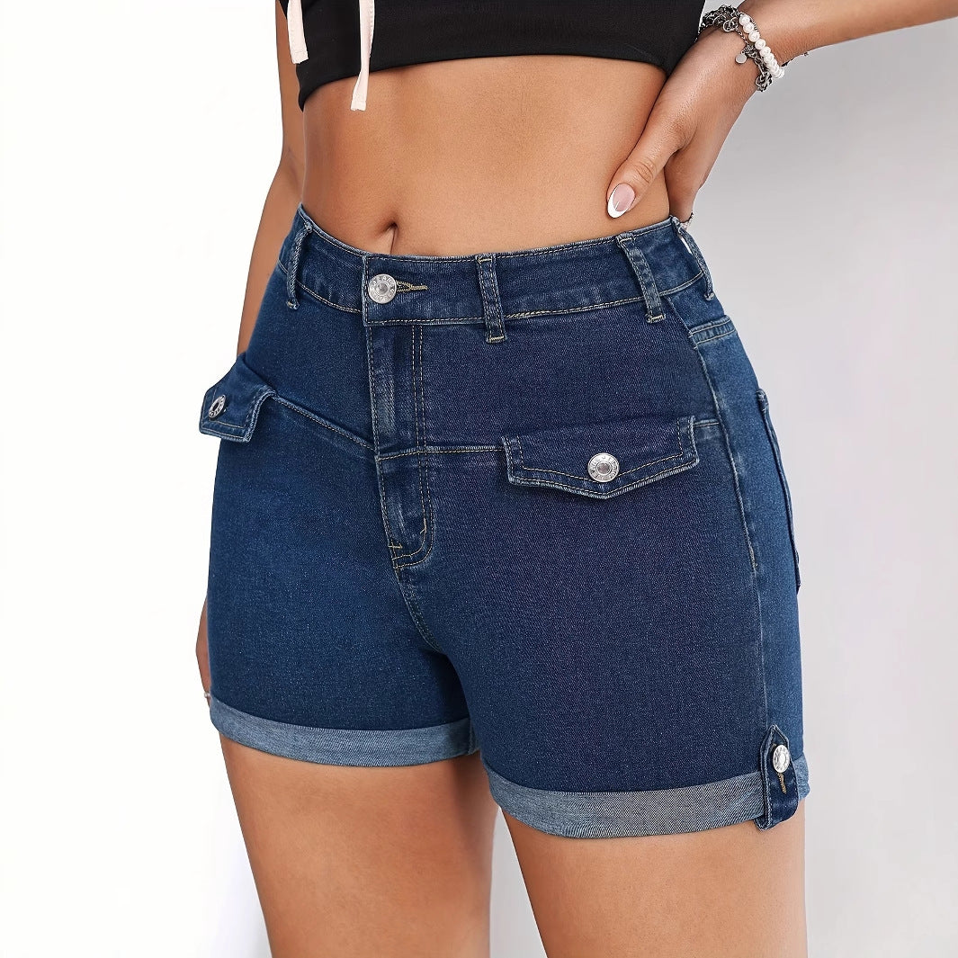 Summer Curling Pants Girls Women High Waist Abdominal Elastic Hip Lifting Denim Mid High Stretch Shorts