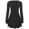 Autumn Solid Color V neck Long Sleeved Slim Fit Short Sexy Dress