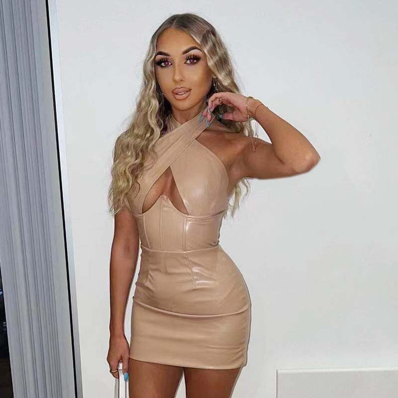 Herbst Winter Beliebt Neckholder Sexy Oben-ohne Figurbetonte Ärmelloses Kleid Damen
