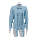 Women Clothing Striped Collared Shirt Women Waist Controlled Long Sleeves Lace up Cardigan Shirt Top