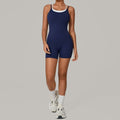 Herbst Sandfarben Falscher Zweiteiler Kontrastfarbener Sling-Sport-Jumpsuit Einteilige Yoga-Kleidung Rückenfrei Outdoor-Fitness Einteiler
