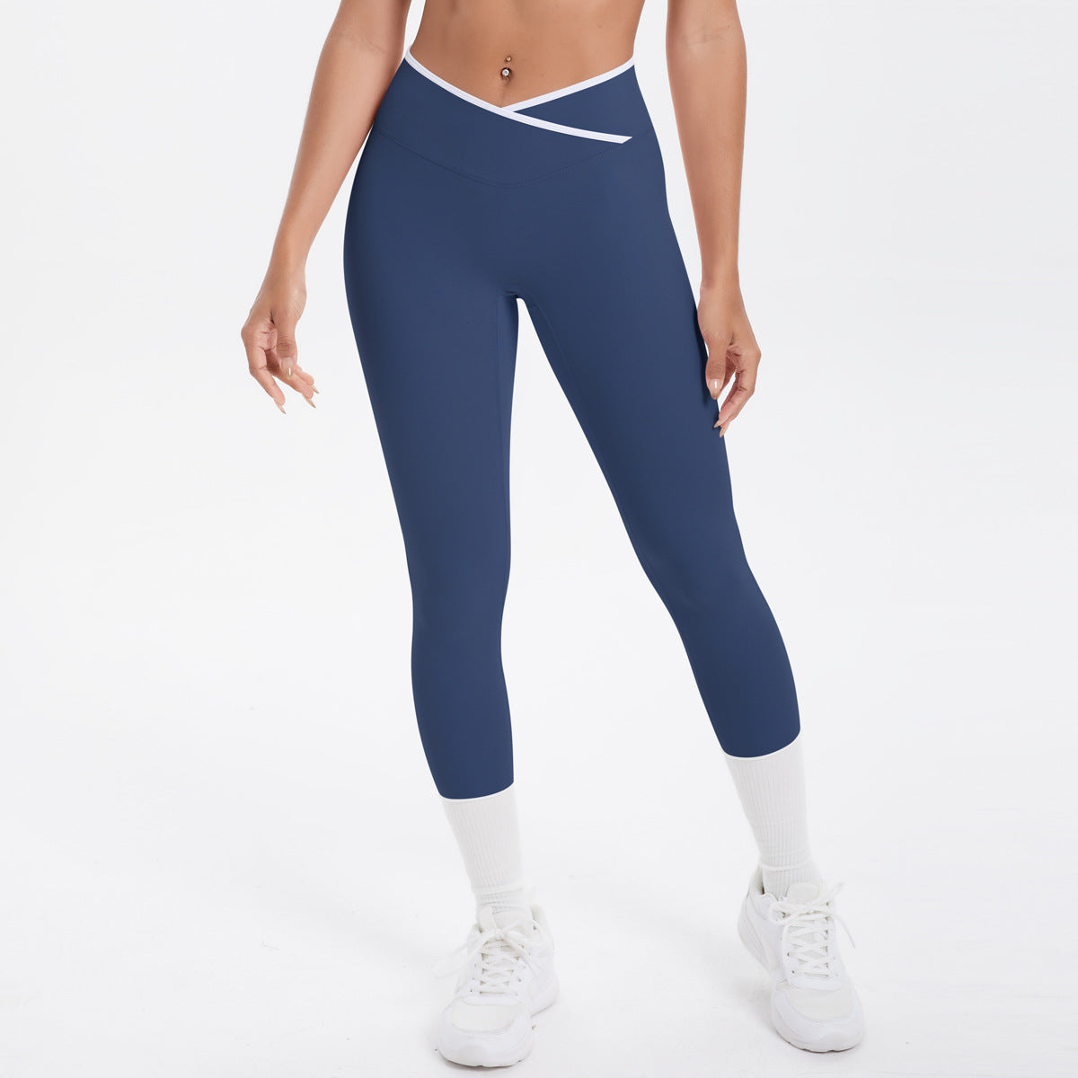 Nude Feel Skinny Yoga Hose Kontrastfarbe Sexy Hüftlifting Cross High Waist Cropped Hose Damen Sport Fitness Hose