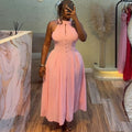 Women Clothing Summer Elegant Halter Sleeveless Waist Slimming Pink Mid Length Dress
