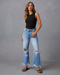 Quasten-Jeans mit Wasserwaschung für Damen, lange, lässige, mittelhohe Taille, weites Bein, Hose