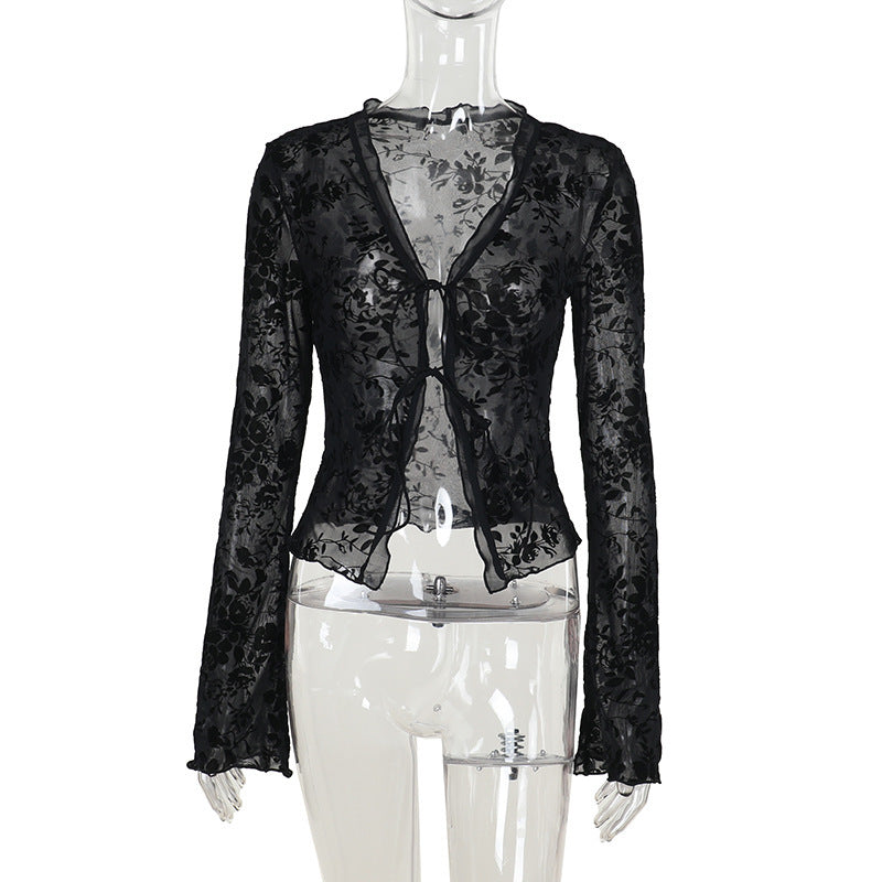 Herbst Chiffonhemd Klassisch Elegant Slim Fit Plissiert Glockenärmel Top für Damen