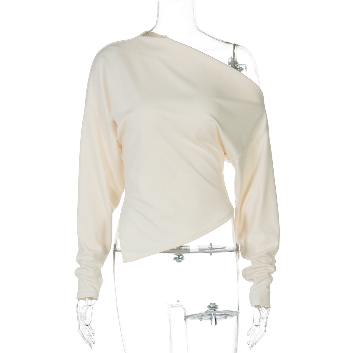 Women Clothing Summer Simple Shoulder Stretch Slim Fit Slit Long Sleeve T shirt Top