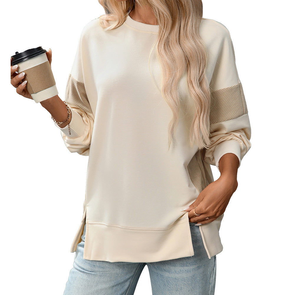 Damen Rundhals-Sweatshirt, mehrfarbig, Rundhals, vielseitig, leger, weit geschnitten