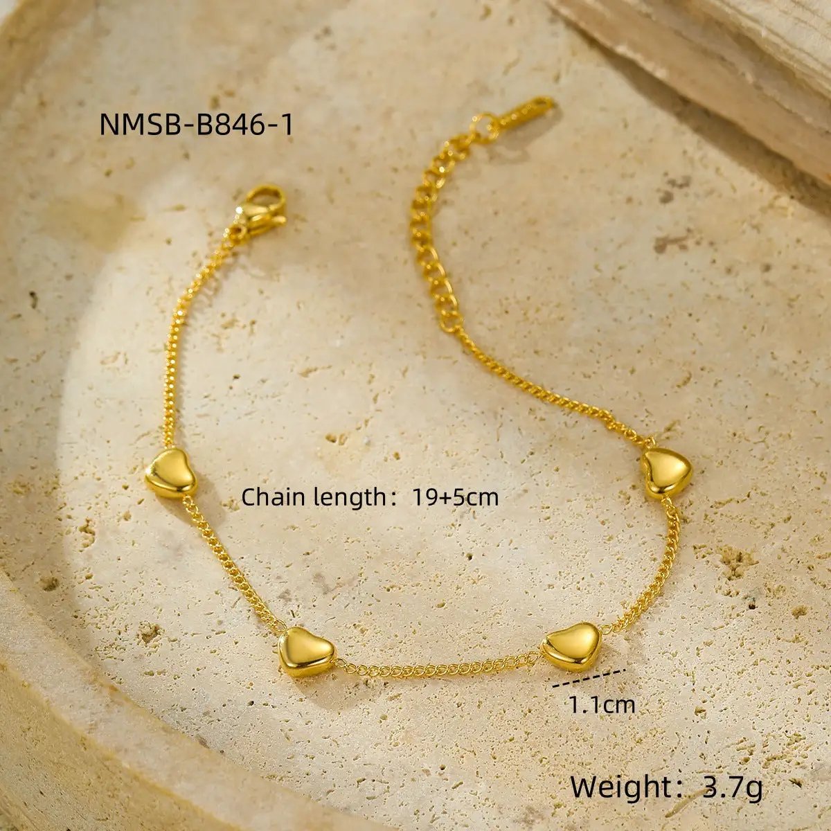 18K Gold Stainless Steel Heart Tassel Necklace Bracelet Titanium Steel Ornament by Wanita Store