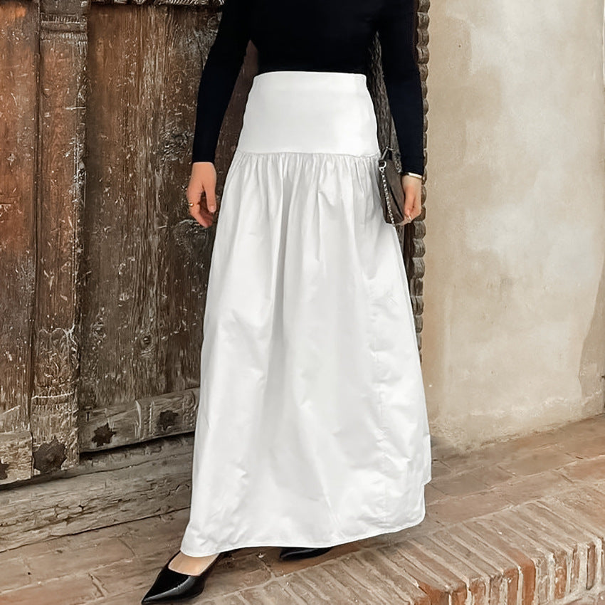 Herbst Französisch Lässiger Eleganter High Waist Locker Bequemer Weißer Baumwoll-Maxirock