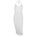 Autumn Sexy Low Cut V Neck Hollow Out Cutout Backless Halter Lace up Mid Length Split Dress Women