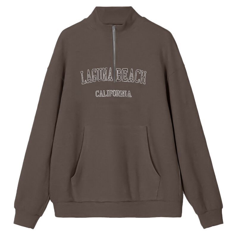 Lässiger Damen-Frühlings-Pullover mit Buchstaben-Stickerei und Reißverschluss, locker geschnitten
