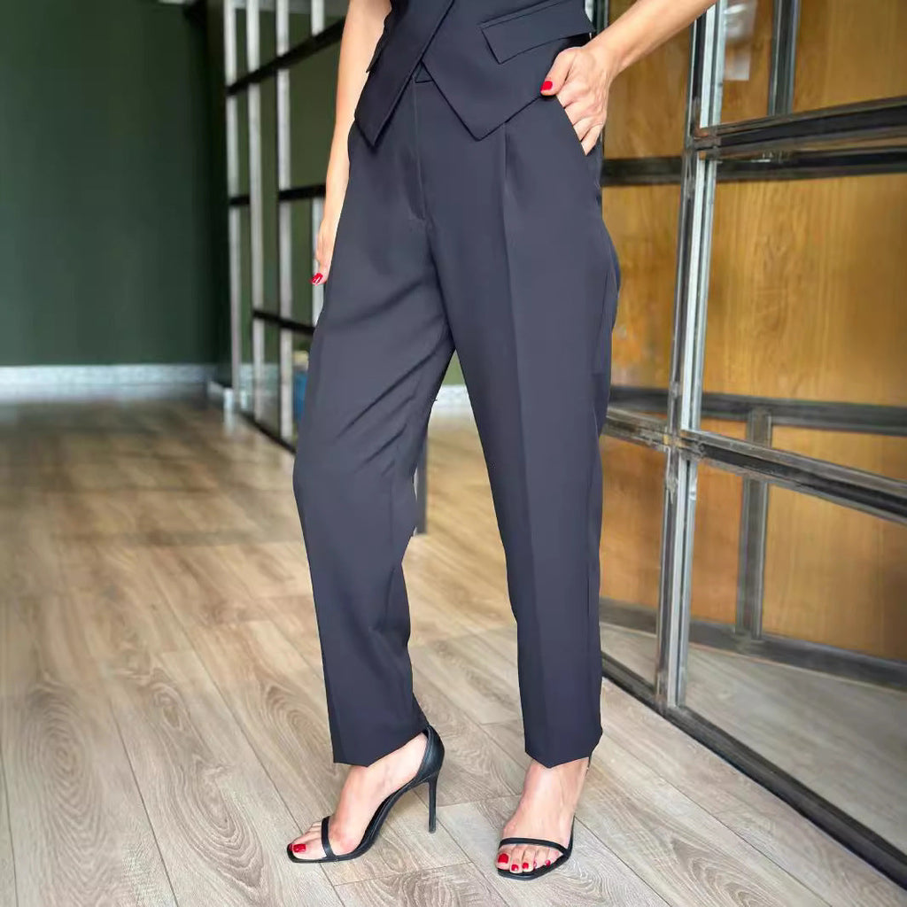 Spring Summer Sleeveless Trousers Casual Pocket Vest Two Piece Set Women