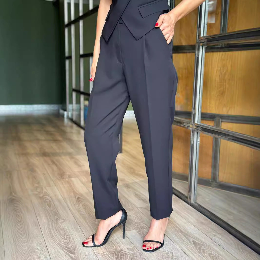 Spring Summer Sleeveless Trousers Casual Pocket Vest Two Piece Set Women