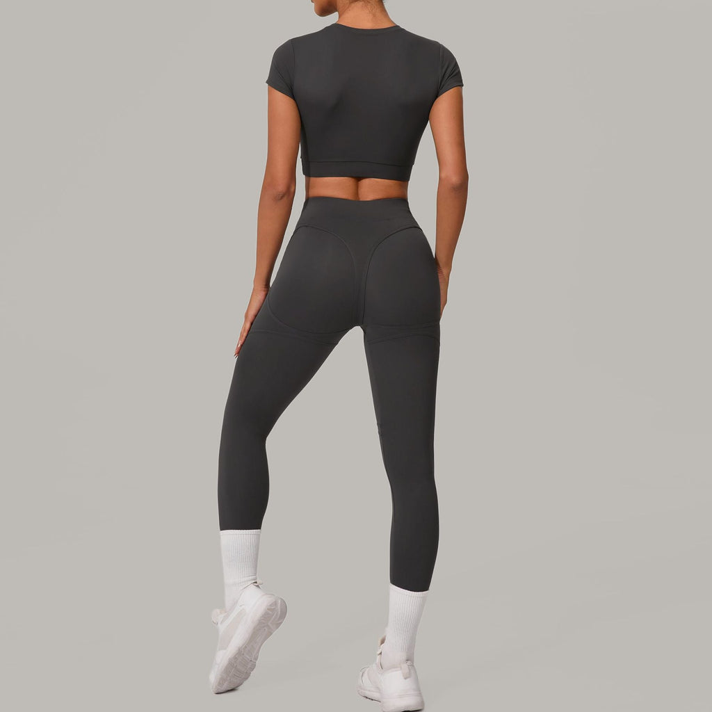 Herbst Sand Gebürstet Yoga Zweiteilige Sets Eng Anliegend Hohe Taille Hüftstraffend Yoga Laufen Training Outfit