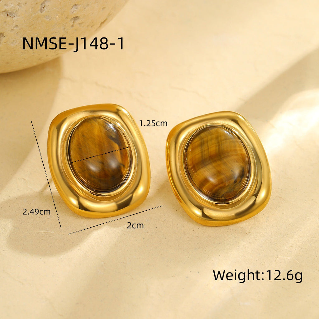 French Old Money Tigereye Oval Earrings Women Atmosphere Elegance Retro Earrings Earrings