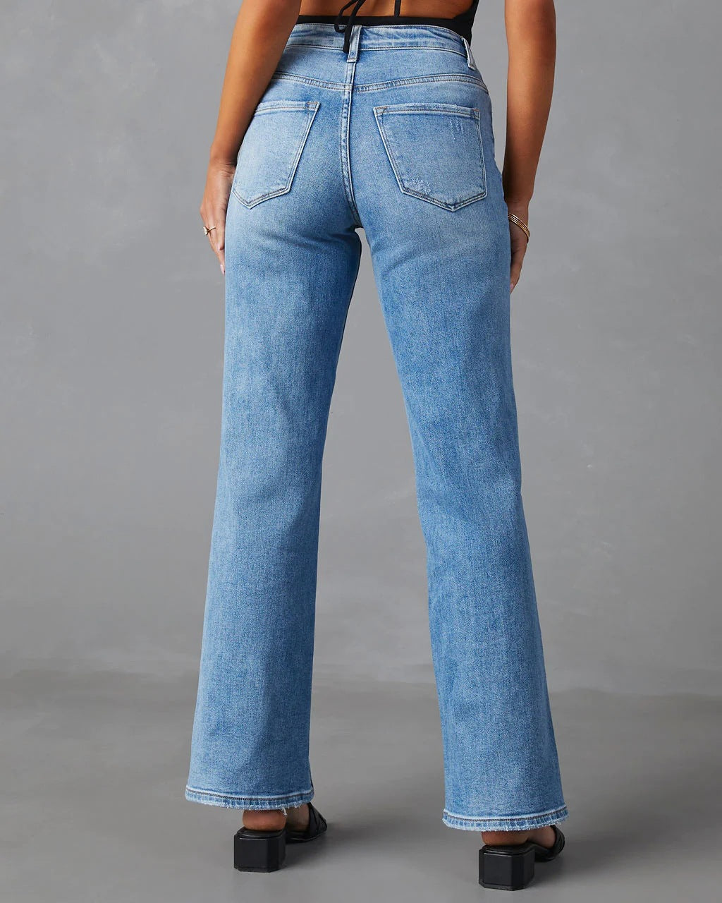 Split Jeans Damen Hohe Taille Split Straight Stretch Jeans