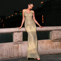 Women Clothing Advanced Sleeveless V neck Slim Fit Sheath Sequined Cocktail Fishtail Evening Dress