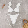 Women Lace up Sexy Three Point Solid Color Bikini Split Swimsuit