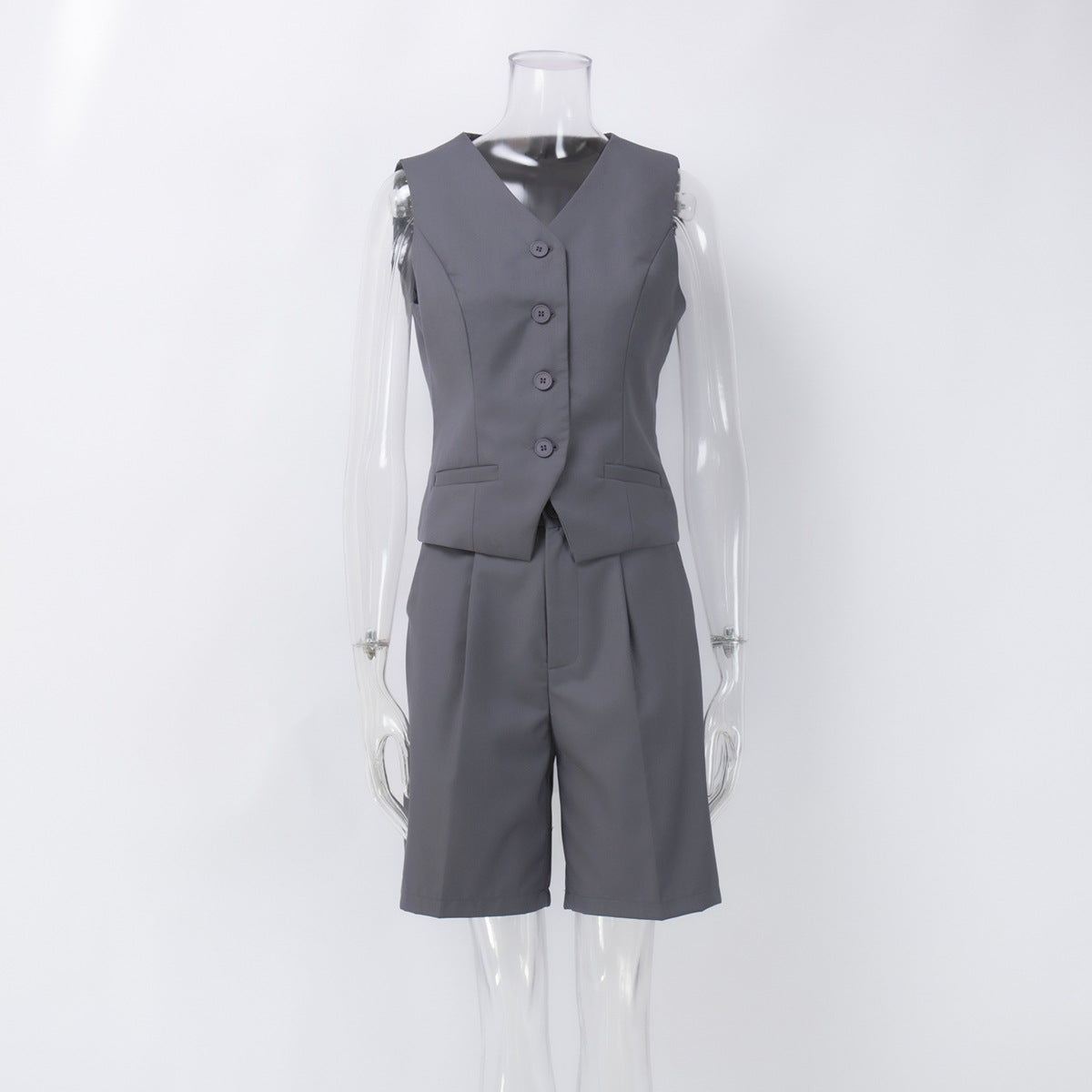 Westenjacke Frühling Sommer V-Ausschnitt Einreihige Weste Gerades Shorts-Set