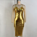 Damenkleidung Herbst Bronzing Farbe Tube Top Sexy Taille Eng Hüfttasche Unregelmäßiges Asymmetrisches Spaghettiträgerkleid Damen