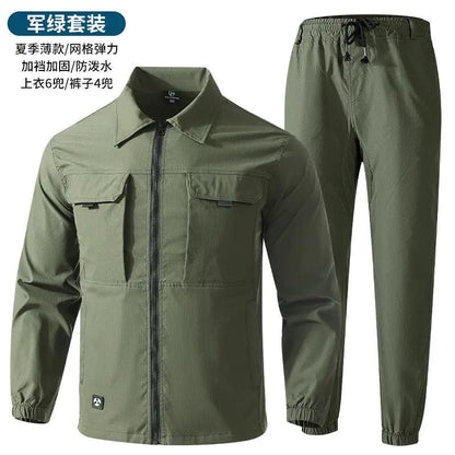 Summer stretch suit quick-drying sweat-absorbent work clothes air-conditioning cool labor protection work clothes wear-resistant breathable tooling by Dropshipman