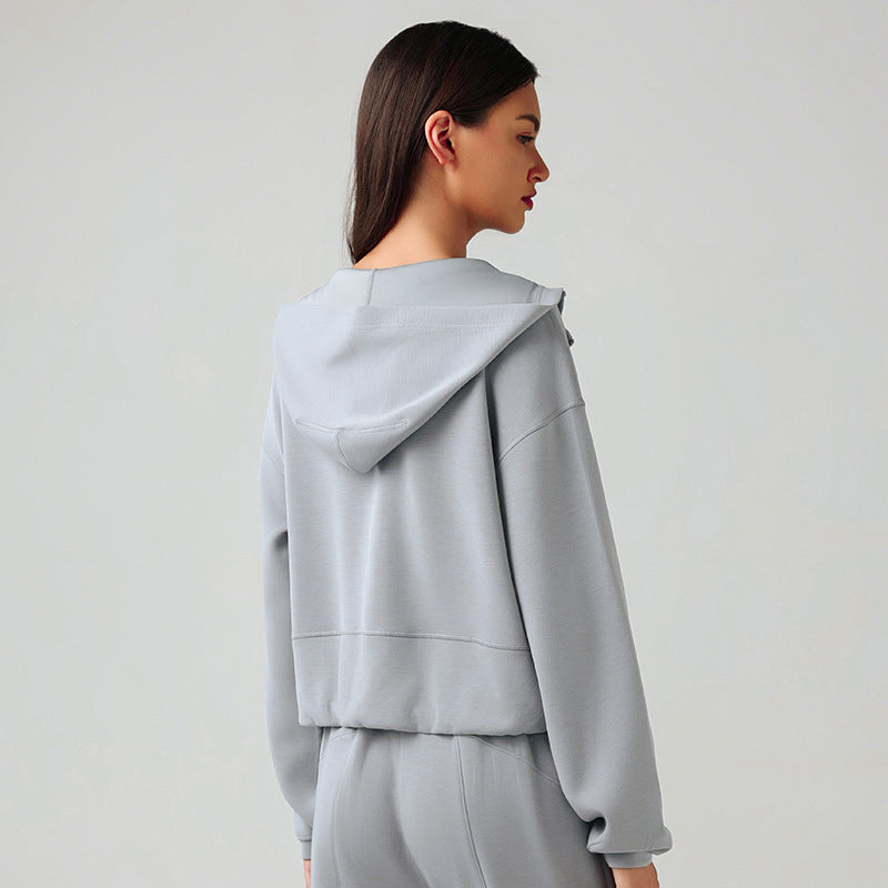 Kapuzenjacke mit Reißverschluss für Damen, Herbst Winter, lockerer lässiger Pullover, Lauf-Fitness-Sportoberteil