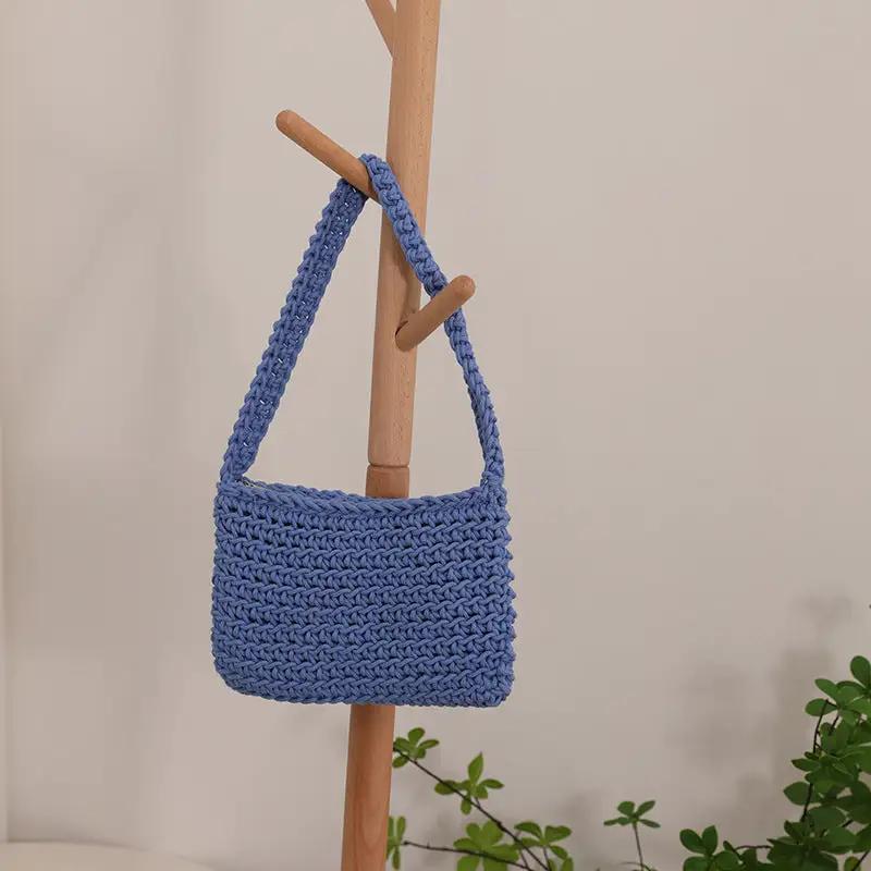 All Match Shoulder Cotton Thread Woven Bag Fresh Square Underarm Bag Straw Bag Solid Color Office Handbag Women by Wanita Store