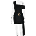 Women One Shoulder Sexy Ruffle Hip Short Dress