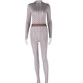 Women Clothing Printed Street round Neck Long Sleeve Trousers Body Pants Fitness Jumpsuit Women