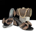 Damenschuhe Taschen Zweiteilige Sets Sommer Mund High Heel Pantoletten Farblich Passende Strass Verzierte Zylindertasche Casual