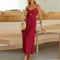 Summer Solid Color Women Suspender Trousers Waist Trimming Spaghetti Straps Long Wide Leg Pants Jumpsuit