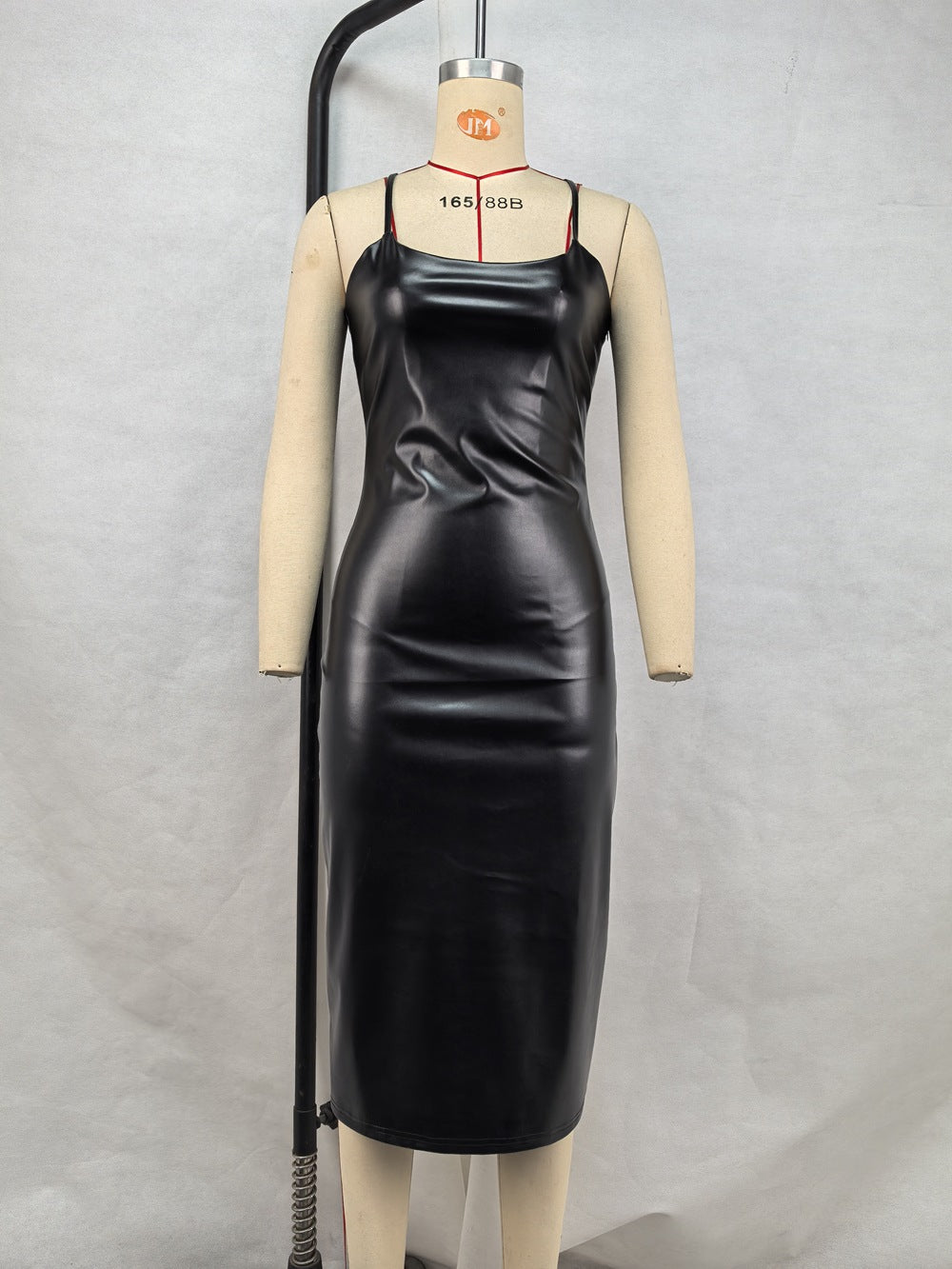 Ärmelloses Kleid mit Schlitz, Kunstleder, Nachtclub, sexy, rückenfrei, zum Schnüren, Etuikleid