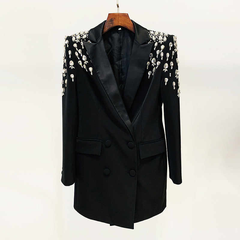 Star Handgefertigt Wunderschön Schwerindustrie Perlen Diamantbesetzter Slim Fit Langer Blazer