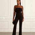 Women Sexy Tube Top Mesh Stitching Slim Fit Hip Raise Jumpsuit Trousers