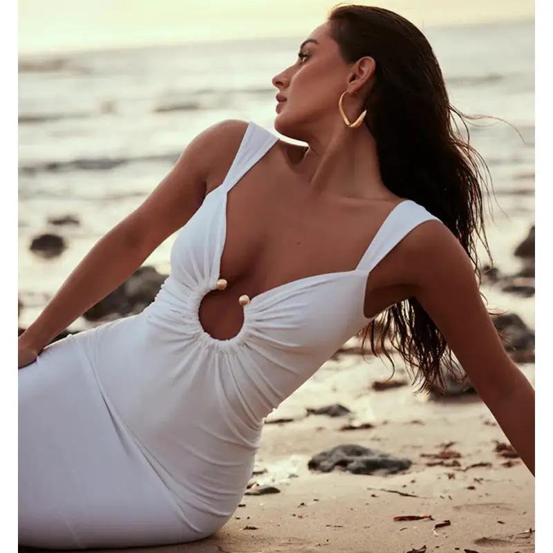 Women Clothing Spring Summer Sexy V-neck Backless Split Slim Dress by Wanita Store