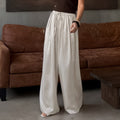 Women Solid Color Satin Imitation Acetate Trousers Women Commuting Elegant High Grade Casual Loose Wide Leg Pants