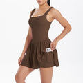 Nude Feel Faux Two Pieces Tennis Dress Anti Wardrobe Malfunction Base Fitness Pocket Pleated Dress Sports Back Shaping Dress Women