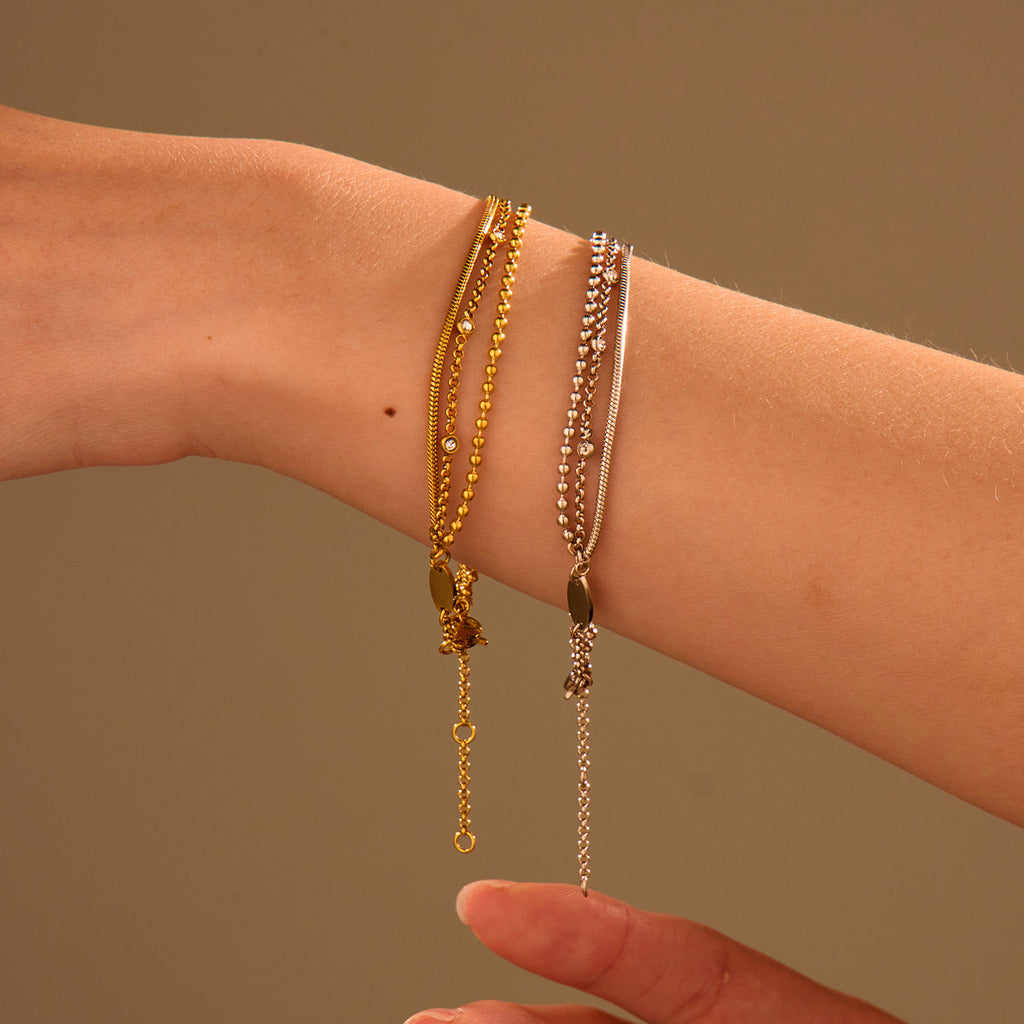 Light Luxury High Grade Multi Layer Stainless Steel Bracelet Twin Inlaid Zircon Niche Titanium Steel Hand Jewelry