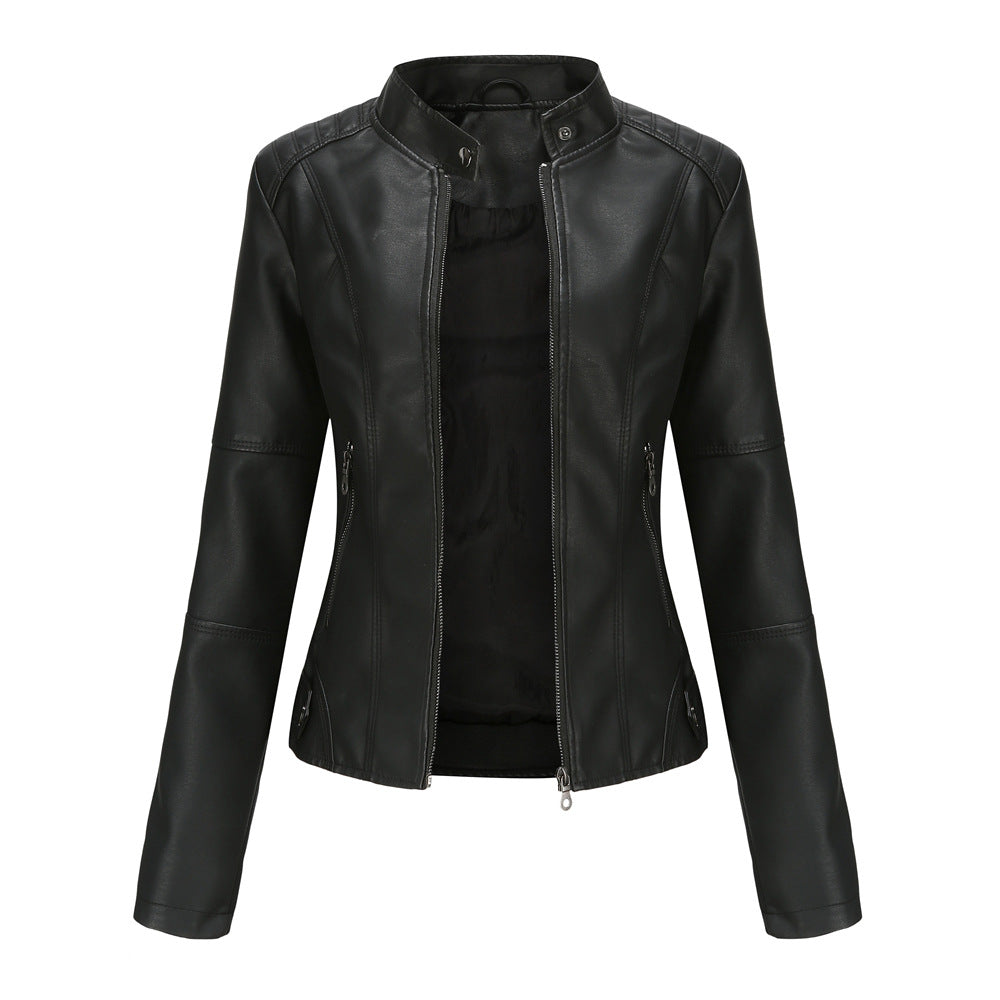Women Jacket Women Slim Jacket Thin Spring Autumn Coat Women Motorcycle Clothing Stand Collar Faux Leather